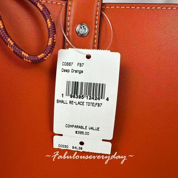 Coach Medium Re Laceable Tote In Coachtopia Leather/Deep Orange CO667 + Pouch - Picture 5 of 9